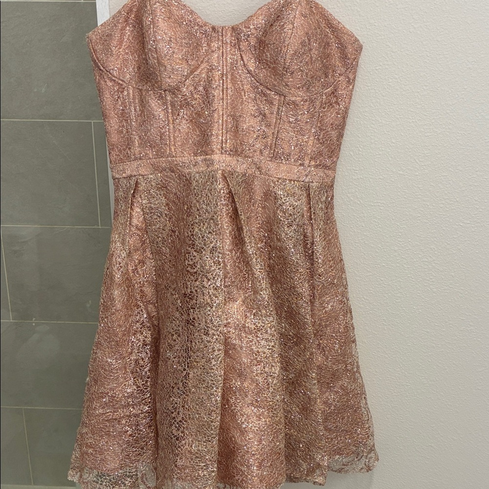 GB Girls Strapless Dress in Shimmering Gold